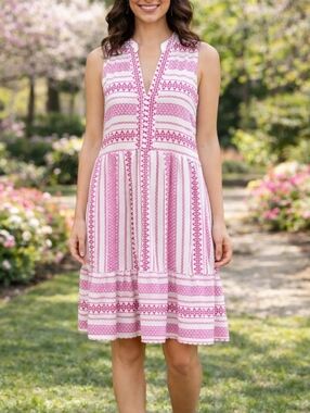 Signature by Robbie Bee Pink & Ivory Sleeveless Dress – Size Medium (NWT)